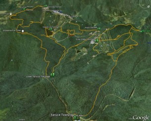 Screenshot of Google Earth displaying KML file of Snowshoe Mountain's Hiking Trails.