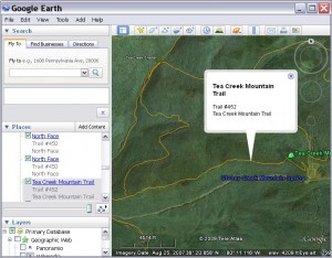 MNF Trails dataset displayed on Google Earth